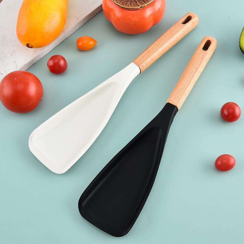 Multi-Functional High-Temperature Silicone Spatula with Wooden Handle – Duckbill Design