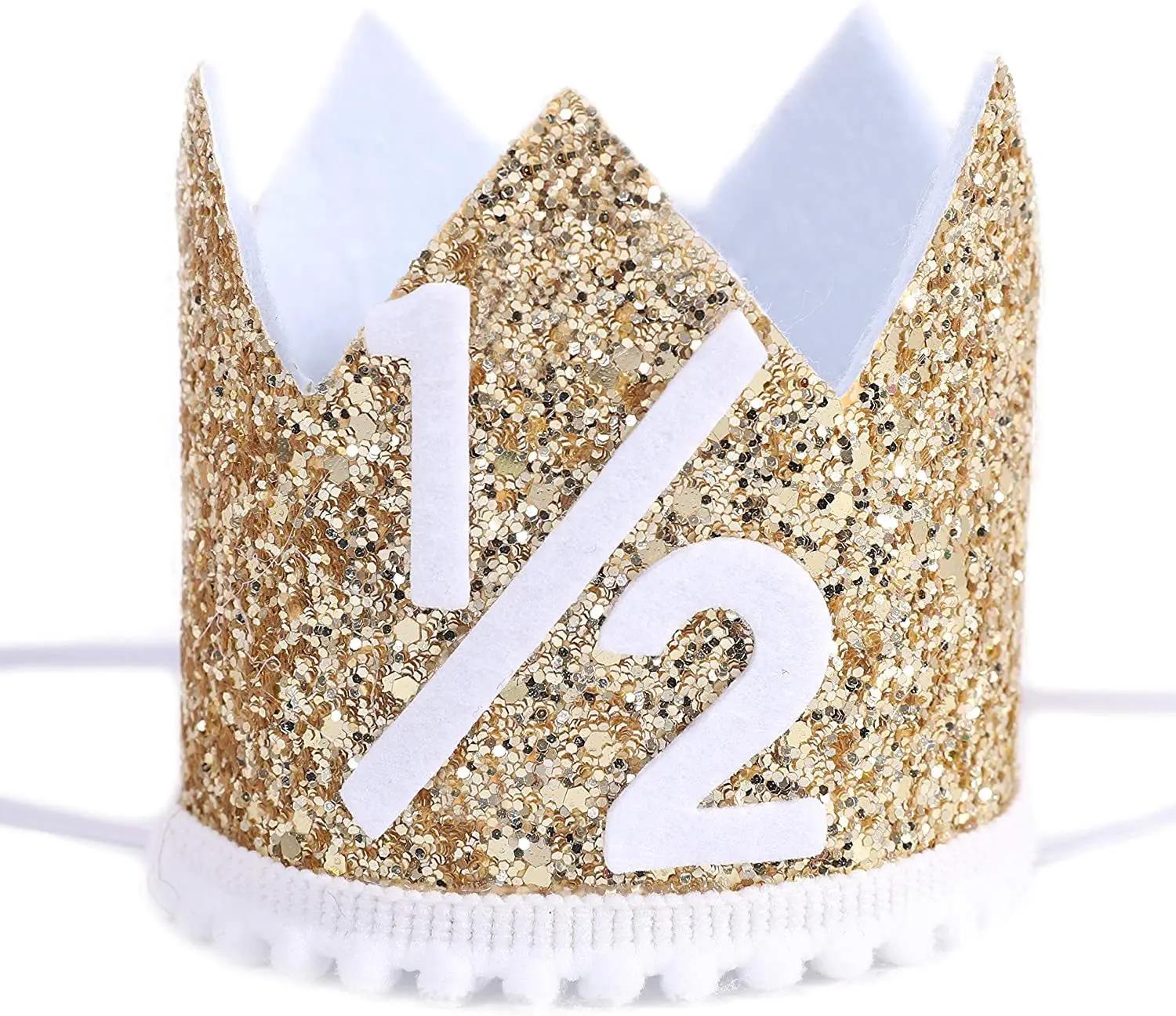 

1Pcs Shiny 1/2 Years Old Birthday Flower Hat Cap Girl Boy 6 Months Half Year Crown Happy Birthday Baby Shower Party Decoration