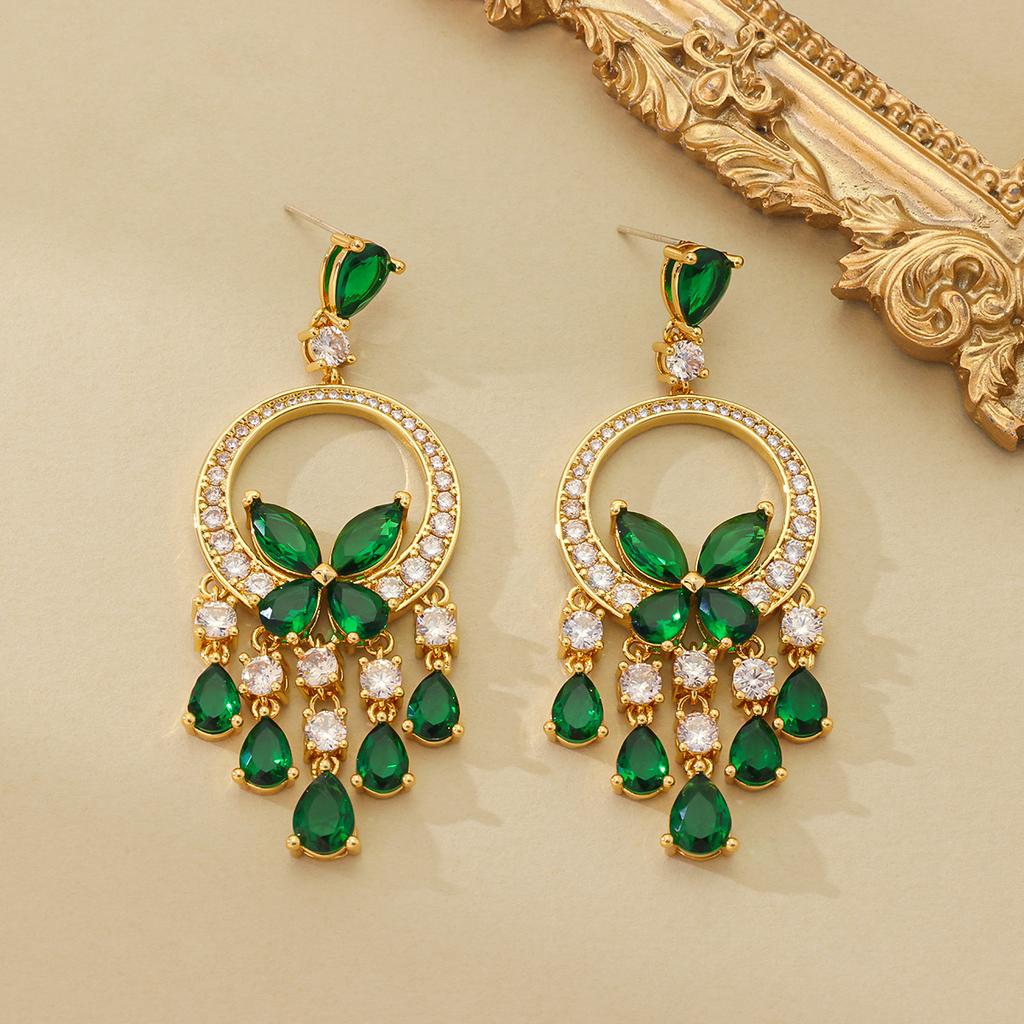 French Emerald Butterfly Heavy Industry Full Of Zircon Gorgeous Dinner, Niche Light Luxury Temperament Silver Needle Earrings