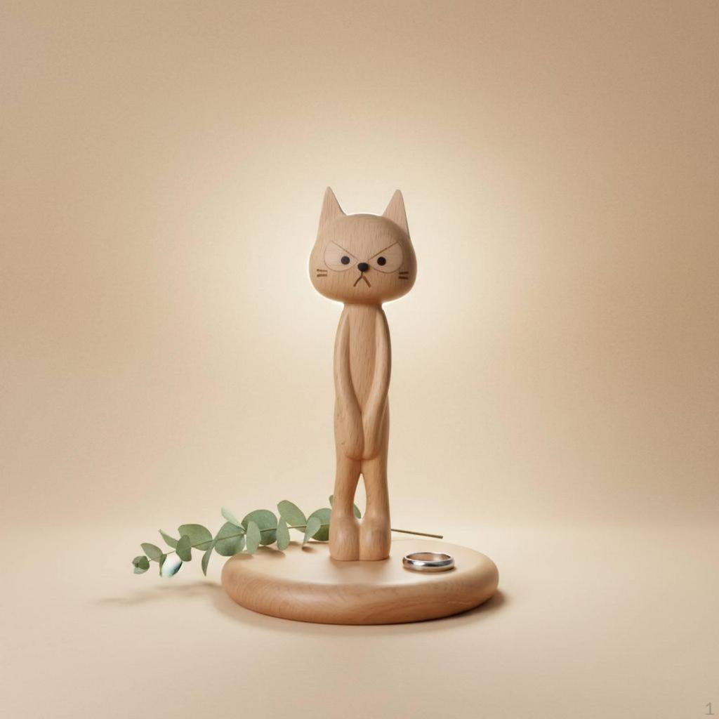 Wooden Cat Paper Towel Holder Carved Base Tissue Black Walnut