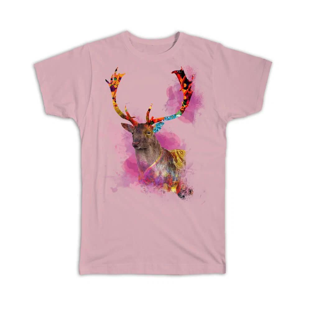 Gift T-Shirt : Deer Watercolor Painting Wild Animal Colorful Graphics Nature 2XL