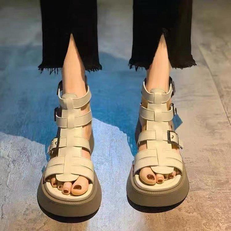 Sandals women's new summer fashion retro versatile woven belt buckle muffin thick-soled non-slip Roman shoes