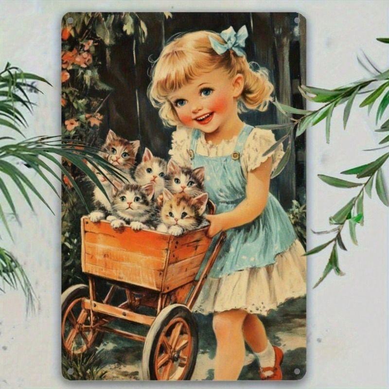 Planetjuice Planetjuice Vintage Cat Kitten Metal Poster Wall Art for Bar