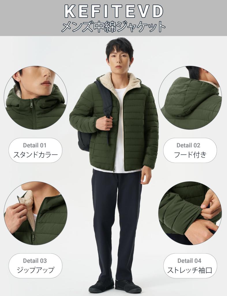 KEFITEVD Warme gefütterte Jacke mit Fleece Perfekt für Winter und Outdoor Armeegröße L Herren Innenfutter, Wandern, Angeln, Aktivitäten, Dick, Grün,