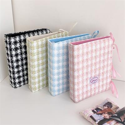 Korea Woolen Grid A5 Binder Po Album With 10Pcs Sleeves Kpop Bandage Ribbon Pocards Collect Book Postcards Storage Book