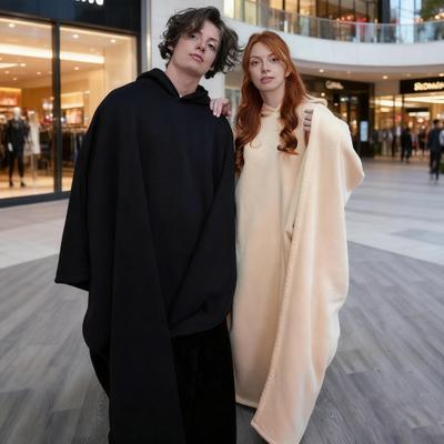 Übergroßer Deckenumhang für Damen Herren Erwachsene Unisex Lockere Passform Fleece Hoodie Umhang Winter Warm Plüsch Tragbare Decke Robe