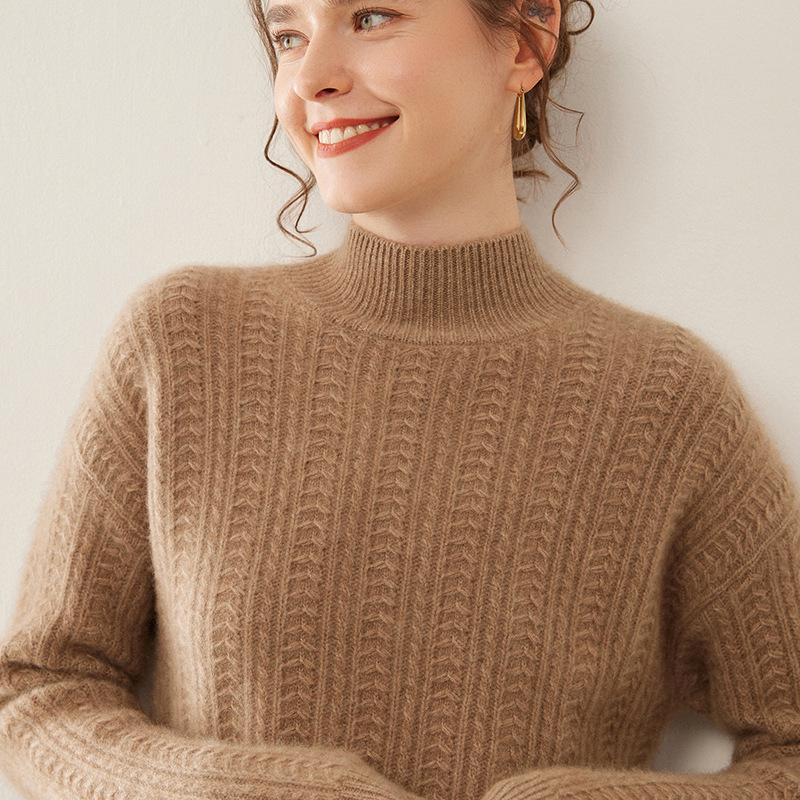 

Женский приталенный кашемировый вязаный пуловер с высоким воротом - Толстый, стильный, повседневный и элегантный для осени/зимы S for 85-100 lbs