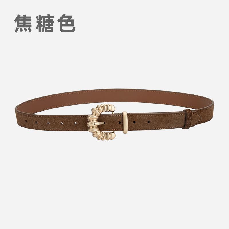 Frosted Velvet Leather Women'S Belt With Jeans Dress Decorative Pin Buckle Belt Women'S