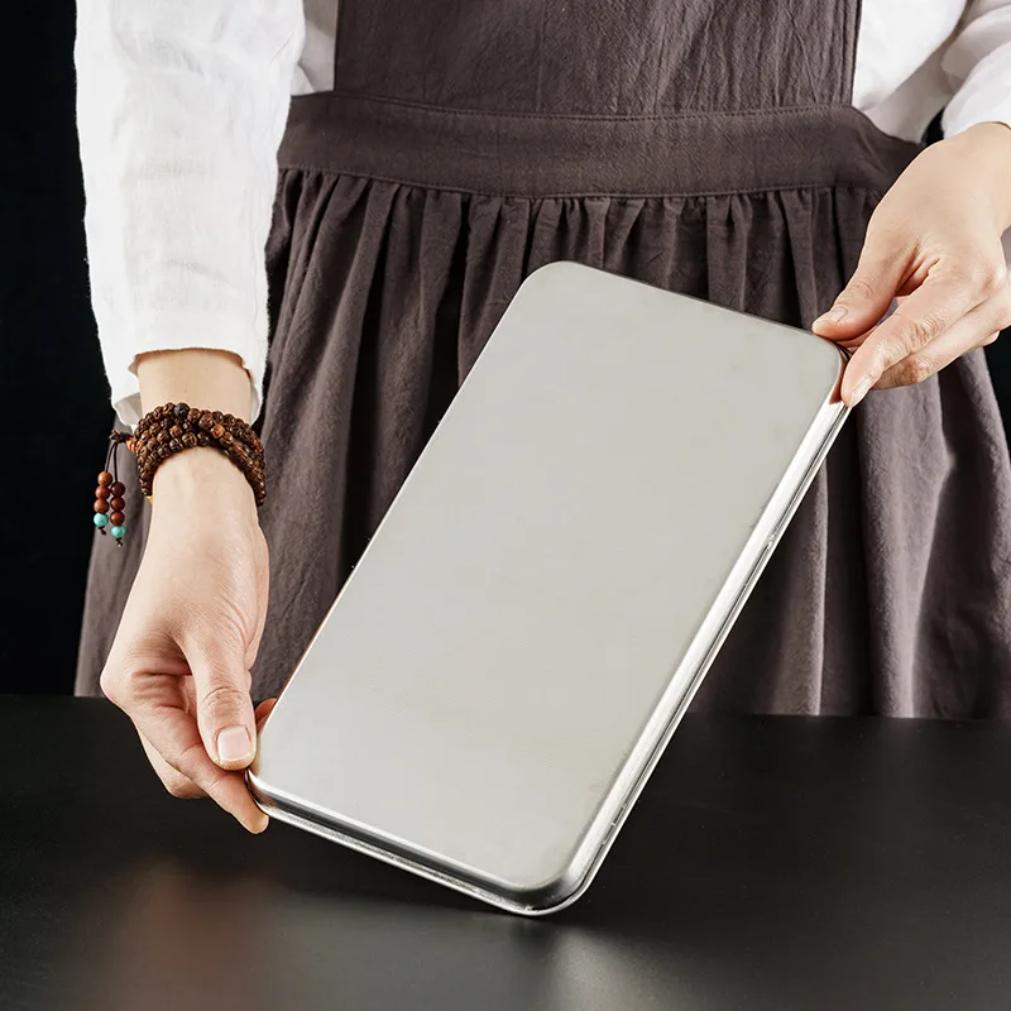 1PC Rectangle Stainless Steel Tray Food Serving Plate Buffet Presentation Pan for Rice Home Dishes Storage Kitchen Gadget