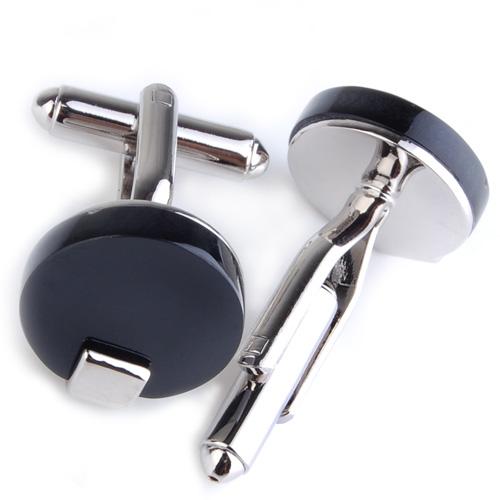 Pair Of Fashionable Men Round Shaped Cufflinks Office Meeting Events Anniversary Supplies Black