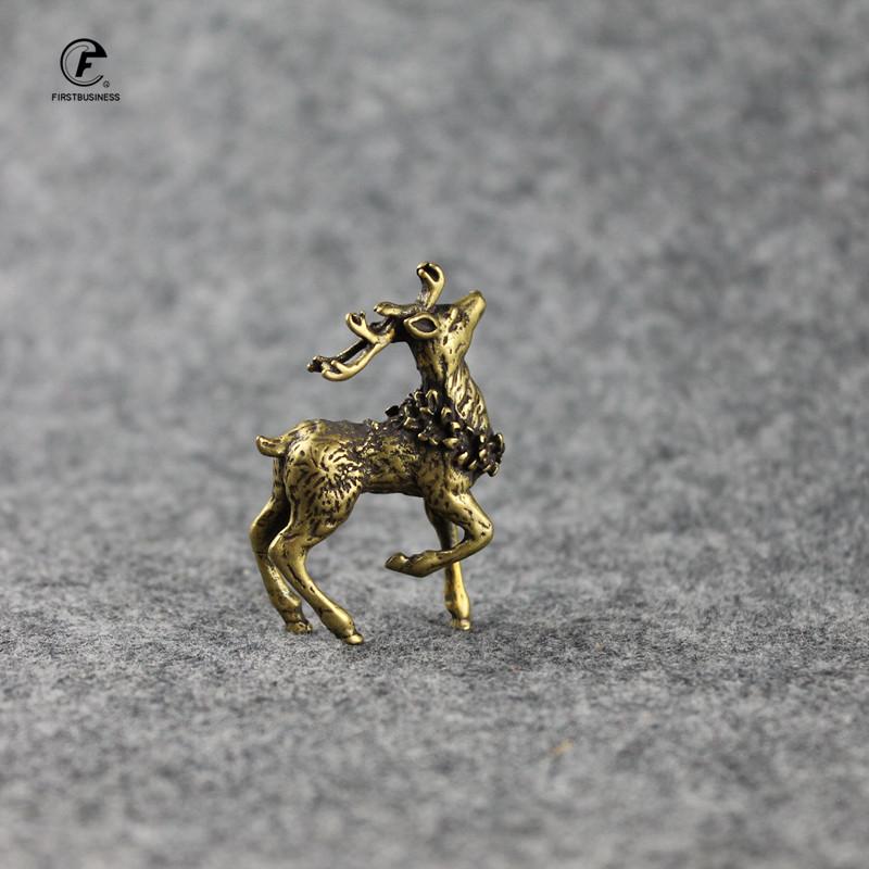 Vintage Copper Deer Ornaments 1 Pair Solid Brass Sika Deer Figurines Lucky Feng Shui Crafts Sculpture Home Office Desk Deoration