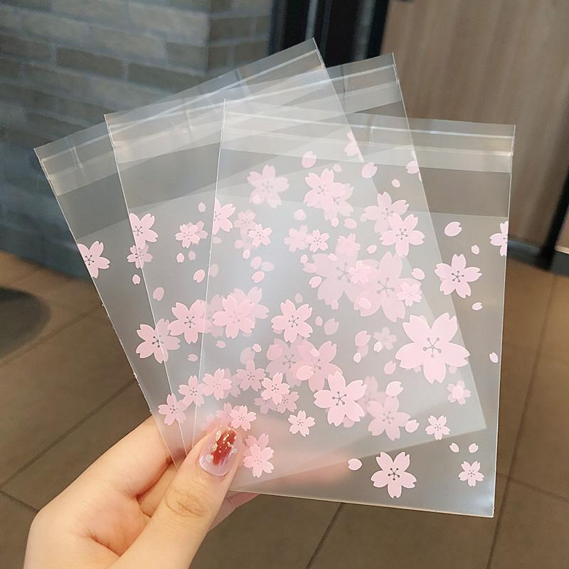 100pcs Transparent Cherry Blossom Packaging Bags Fresh Reusable DIY Dustproof Bags Candy Biscuits Jewelry Bags