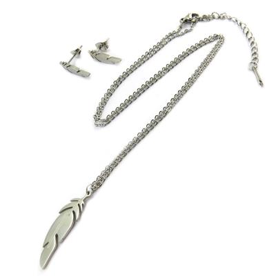 [P5058] - Silver 'Navajos' Steel Necklace + Buckles Set (feathers)