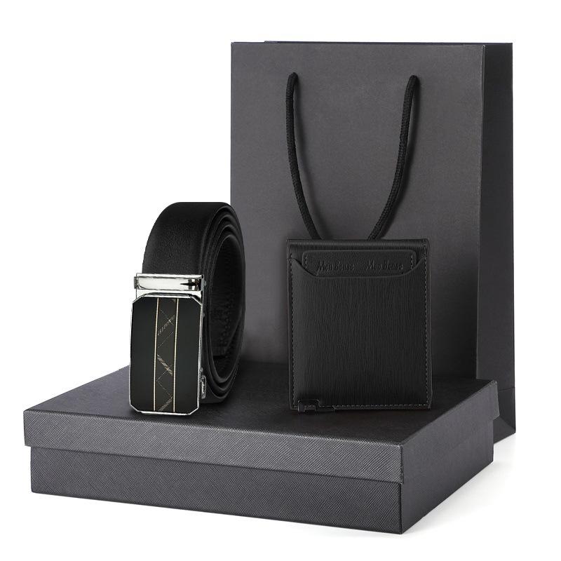 

Men s pattern leather belt wallet gift set gift box men s business belt 125cm