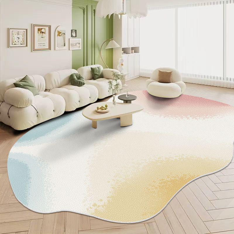 

Irregular Cream PVC Rug: Wash-Free, Wipeable, Wear-Resistant for Living Room, Sofa, Coffee Table, Bedroom, or Bedside. 120x160cm Waterproof