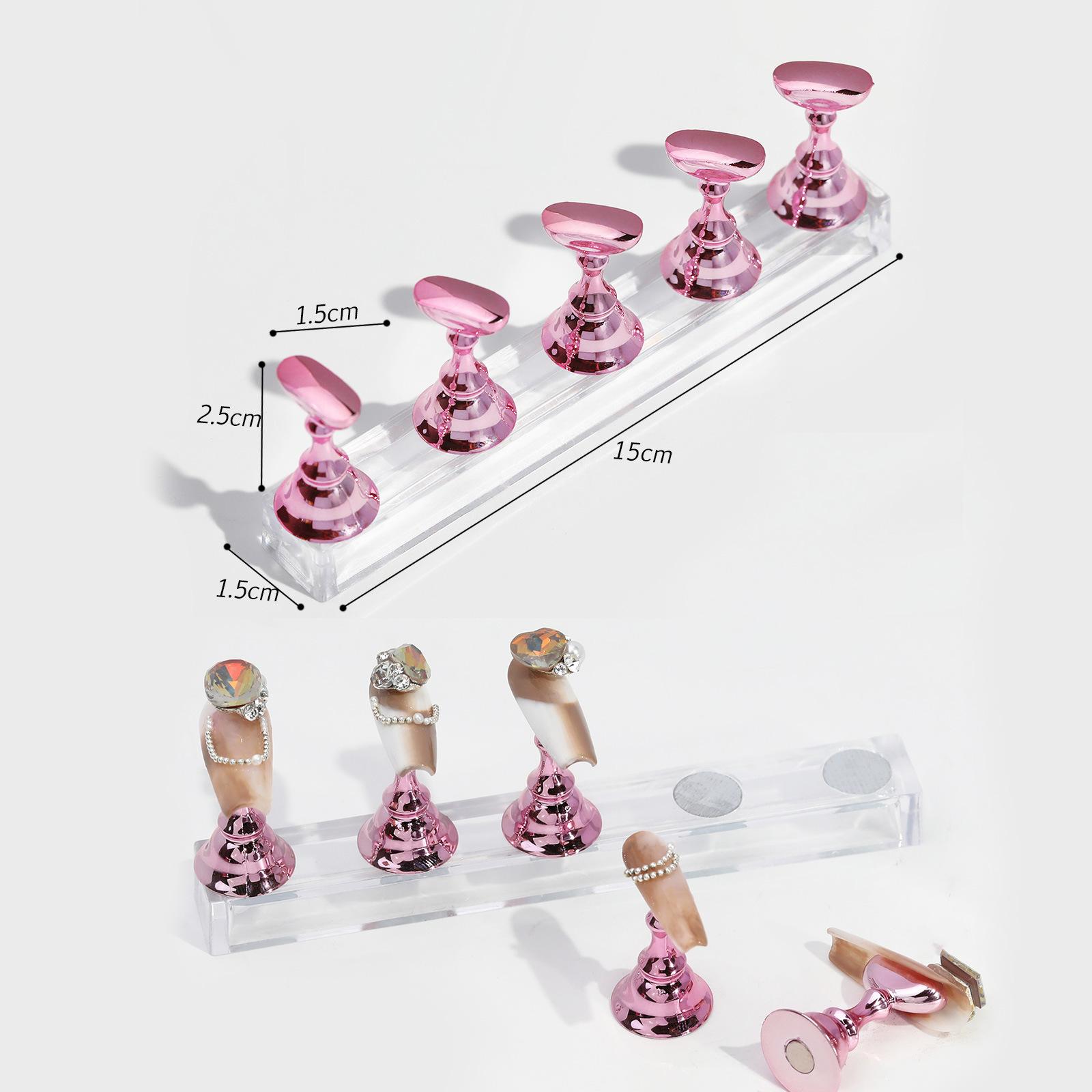 

New Magnetic Nail Holder Practice Display Stand Resin Laser Aurora Ice Transparent Heart Base Showing Shelf Nail Art Tool розовый