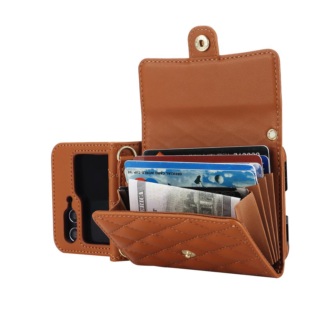 Crossbody Bag Fashion Leather Case For Samsung Galaxy Z Flip 7 FE 6 5 4 3 Flip7 Flip6 Flip5 5G Long Lanyard Wallet Card Cover