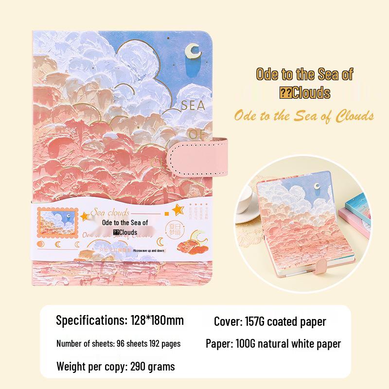 Cultural Creative Hand-painted Oil Painting Diary with Magnetic Closure and Colorful Pages - Student Notebook