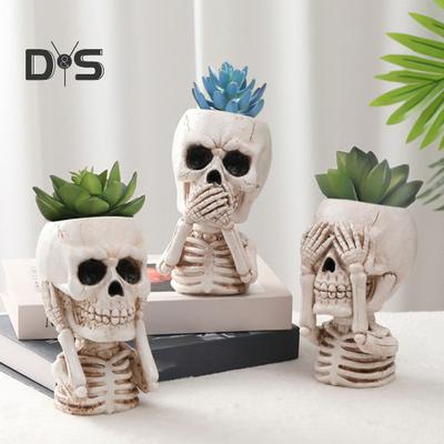 Vaso da fiori in resina con teschio di Halloween, figurina di scheletro, vaso da fiori per interni ed esterni, piante grasse, contenitore per casa, balcone, giardino, decorazione
