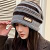 Autumn and Winter Hat Women's Striped Knitted Hat Warm Windproof Cold Hat