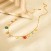 ins sweet retro color flower love fringed round bead necklace plated with 18K gold stainless steel neck chain jewelry