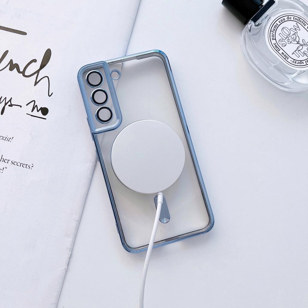 Suitable for Samsung S24 Electroplated Transparent Mobile Phone Case Full Inclusive Lens Film S22ultraCD Pattern Magnetic S23 Soft Case