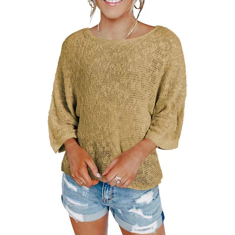 2024 Spring/Summer Women's Bell Sleeve Colorblock Sweater - European/American Fashion Vertical Stripe Knit Top