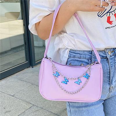 Fashion Women Butterfly Chain Shoulder Bags Ladies Pure Color Small Shopper Bag Purse Female Handbags PU Leather Bag Clutch
