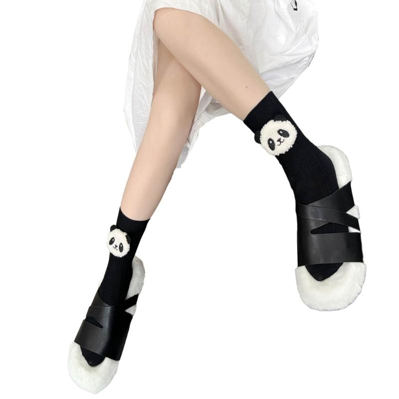 Cotton Booties Socks Cute 3D Panda Doll Crew Socks Cartoon Ankle Socks Casual Calf Socks Student Girls Middle Tube Socks