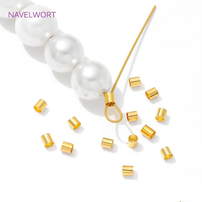 100/200pcs 18K Gold Plated Brass 2mm Tube Crimp End Beads Stopper Spacer Beads For DIY Bracelet Jewelry Making Accessories