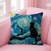The Starry Night Cat Cushion Cover Natural Linen Pillow Case Double-Sided Print Decorative Sofa Pillowcase Home Decor Gift