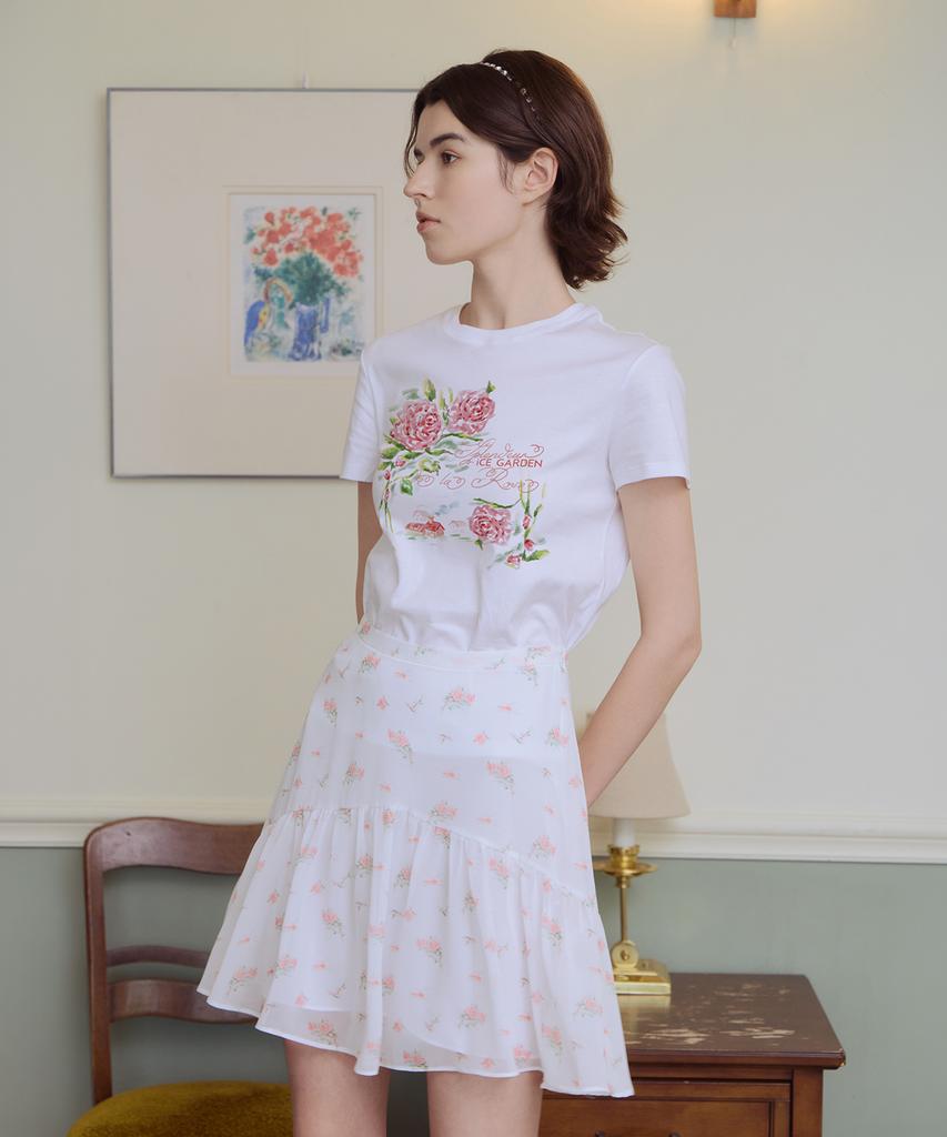 Aiseugadeuneiogongpal Splendeur De La Rose Print T-Shirt