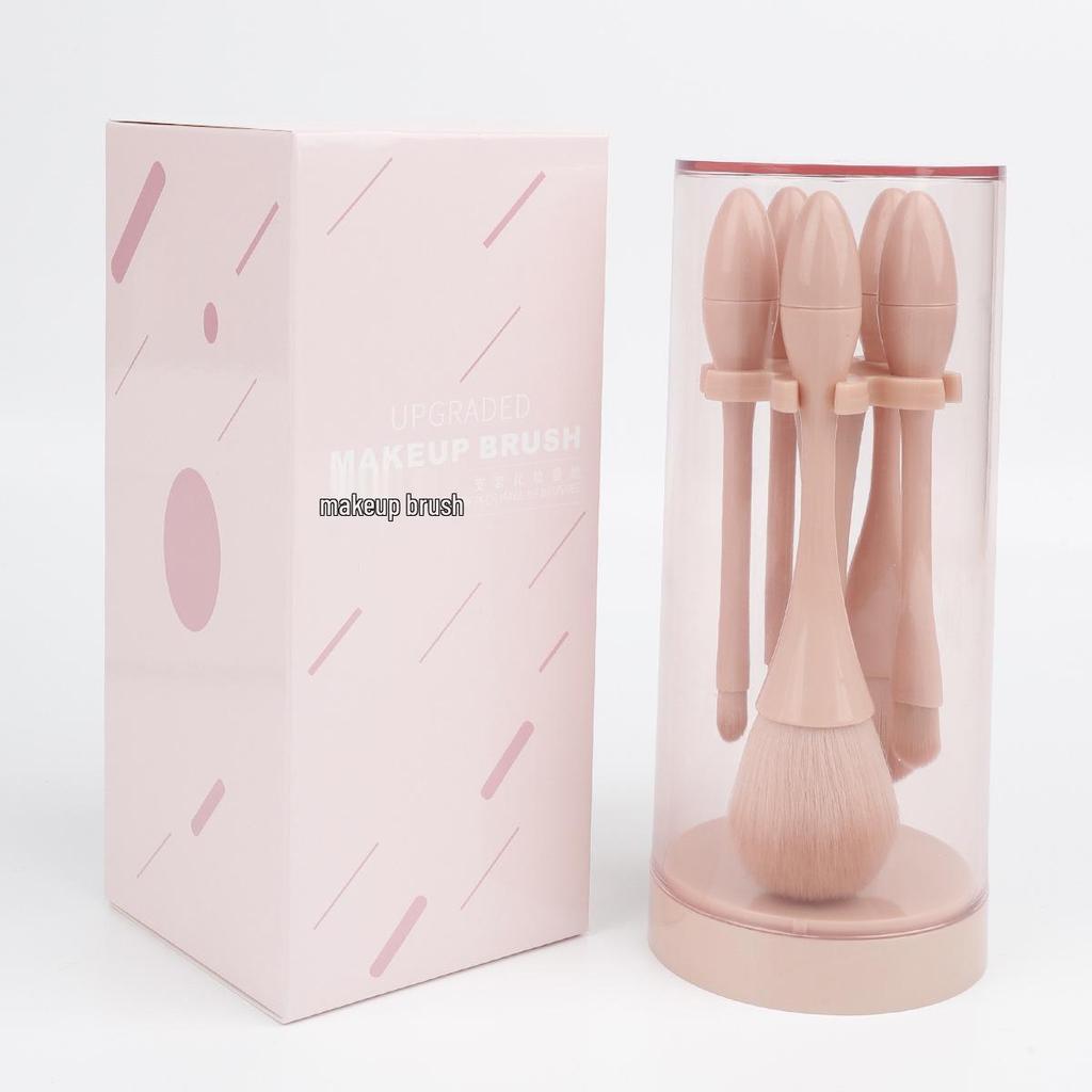 Compact Waist Powder Brush Set: 5 Portable Makeup Brushes with Storage Bucket