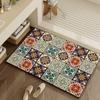 Vintage Colorful Tile Pattern Floor Mat Coil Doormat Bohemian Floral Wear Resistant Entry Mat