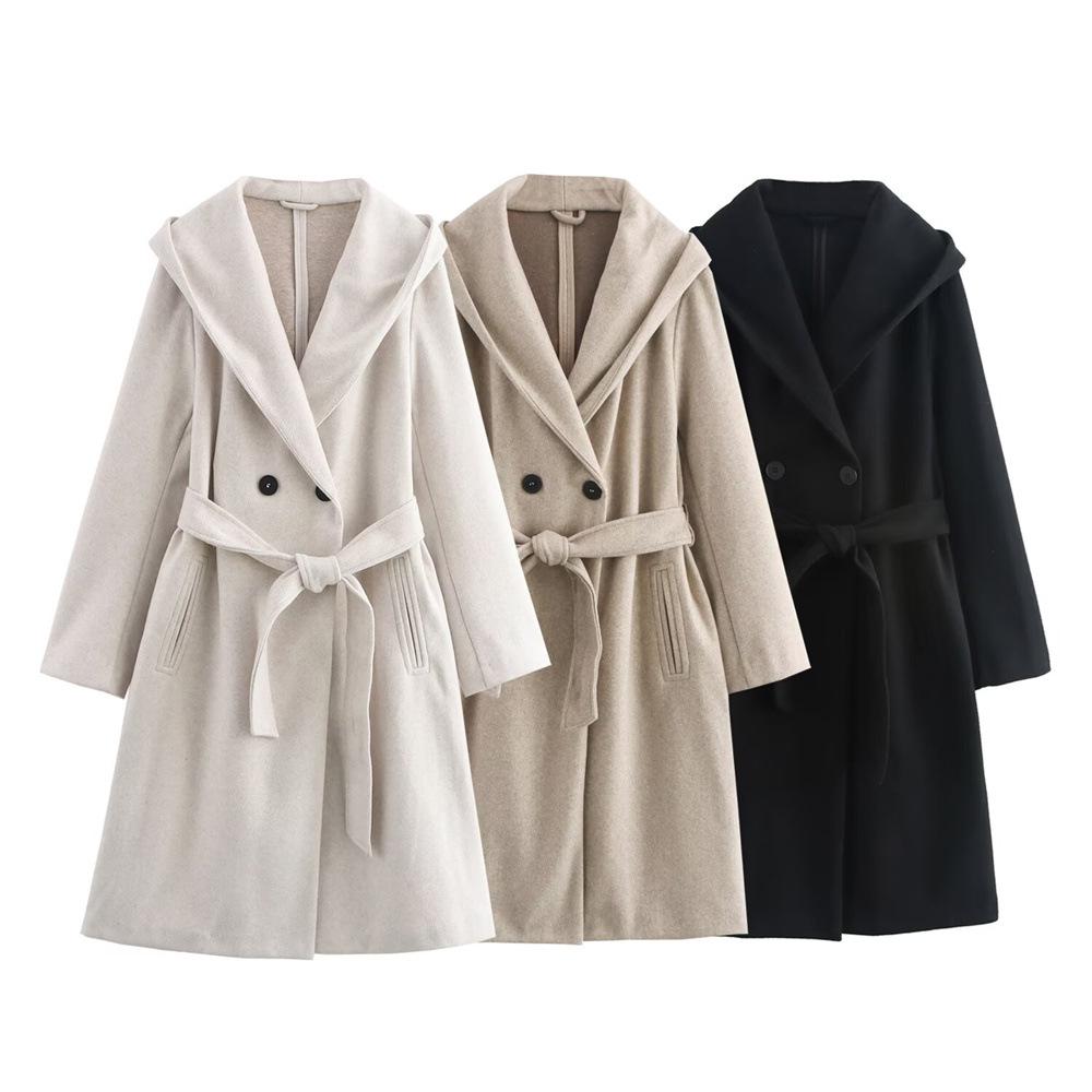 

2024 Women’s Hooded Belted Casual Windbreaker Coat – Autumn/Winter Collection XS слоновая кость