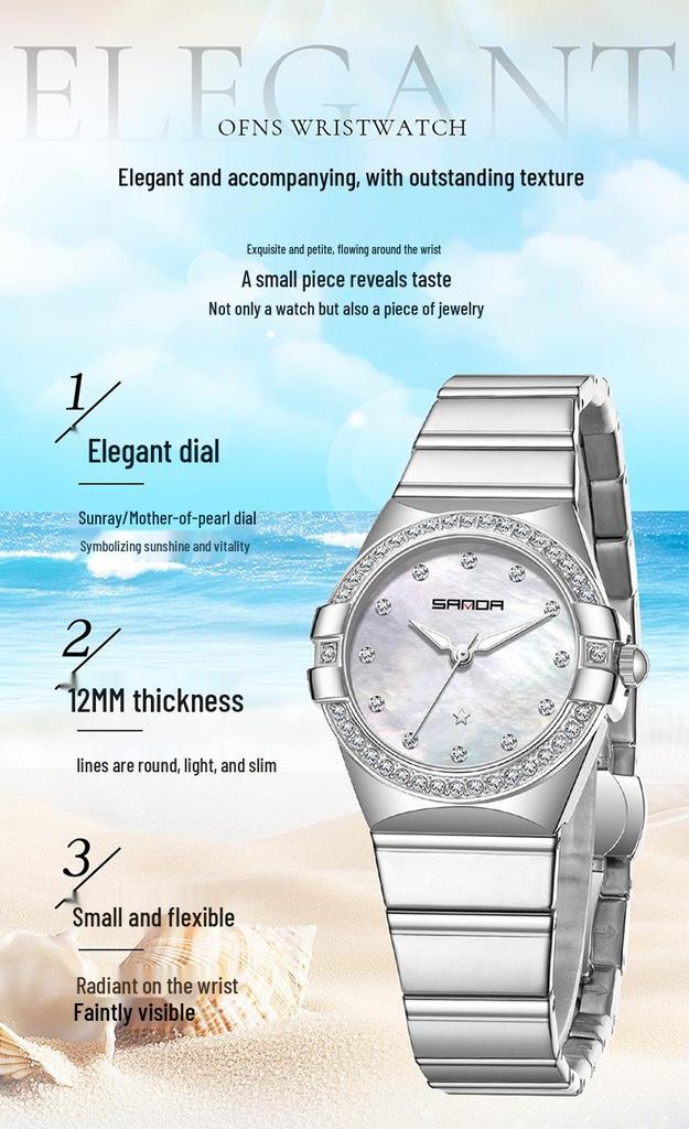 Sanda Luxury Women's Quartz Wristwatch - Lightweight, Trendy, Diamond Inlaid, Casual, Waterproof.