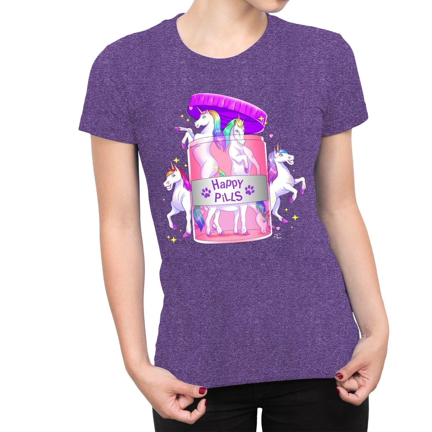 1Tee Womens Unicorn Happy Pills T-Shirt XXL