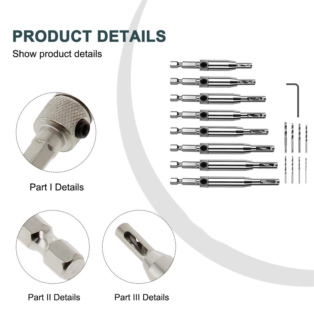 17pcs HSS Self Centering Hinge Drill Bit Set for Pilot Holes in Door Cabinet with 6mm Shank for Electric Drills