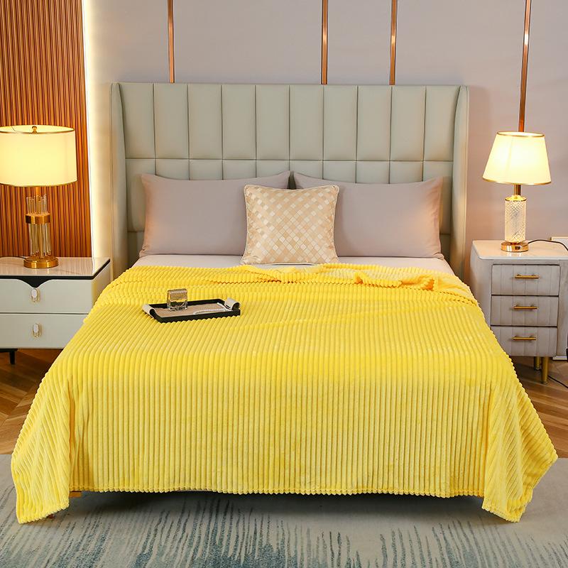 Striped Coral Fleece Flannel Blanket - Air Conditioning Nap Blanket, Solid Color, Ideal Office Gift