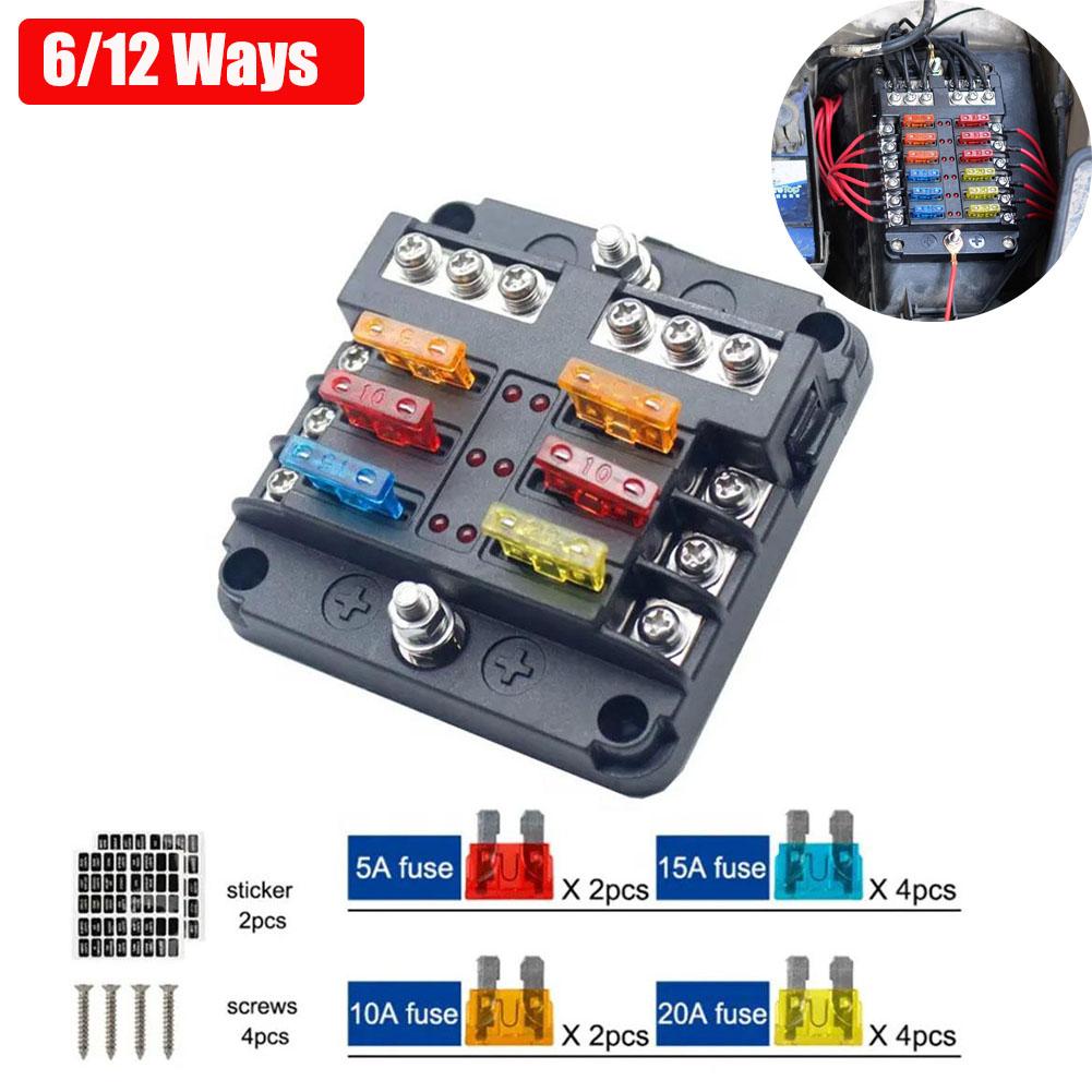 Car Boat Fuse Box Holder With 6 Ways 12 Ways Fuse Holder Block Warning Indicator 12V 36V Power Distribution Panel Board Fuses4
