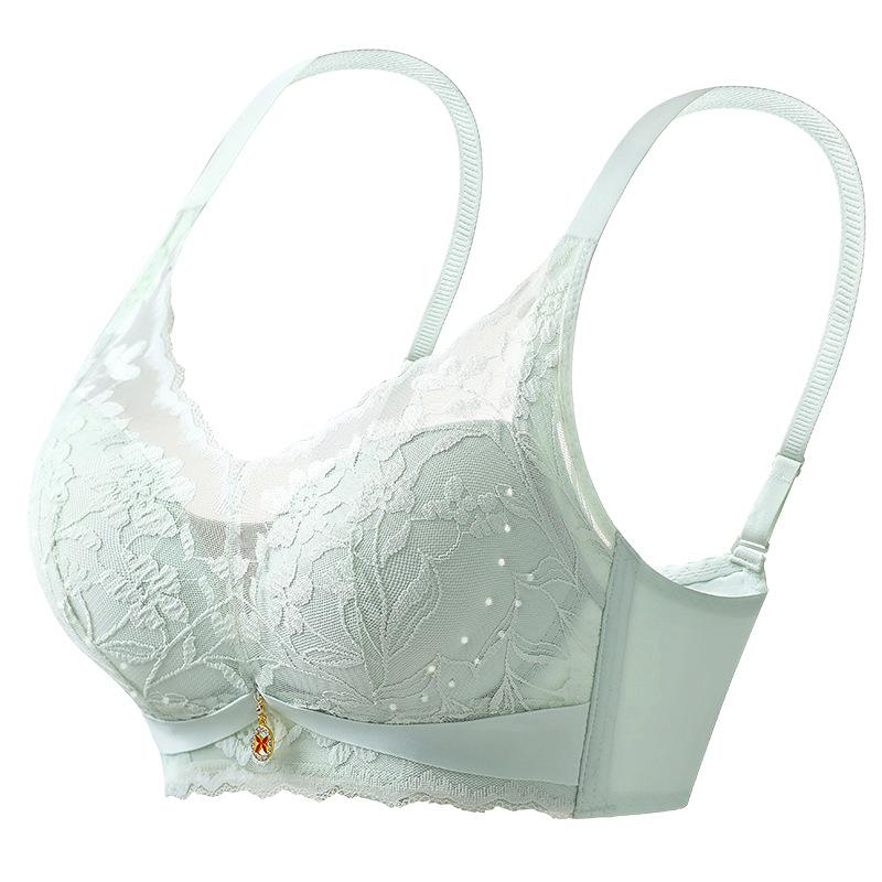 Hole Cup Lace Women's Thin No Steel Ring Adjustment Bra Cover Gathers Medium and Thick Breasts To Prevent Sagging
