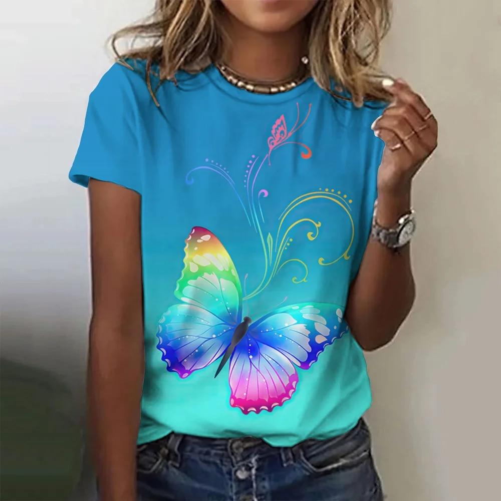 Women's T-Shirts Summer Fashion 3d Butterfly Print Short Sleeve Top Female Clothing O Neck Oversized Tees Harajuku T Shirts