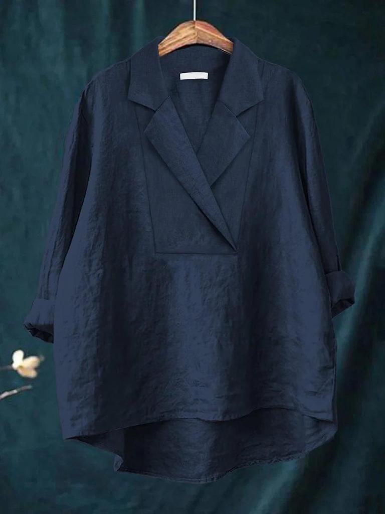 2026 Camicia da donna tinta unita alla moda con colletto a revers europeo e americano per primavera ed estate