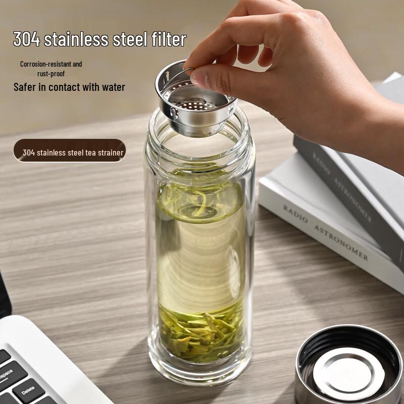 350ML Double Wall Glass Tea Mug with Handle