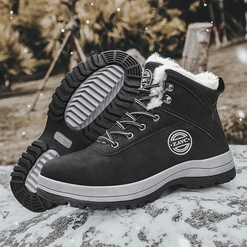 Winter Verdickte Plüsch Warme Schuhe Für Herren Outdoor Mode Arbeitsstiefel zum Schnüren Rutschfeste Schuhe mit Fell warm Männliche Schneestiefel