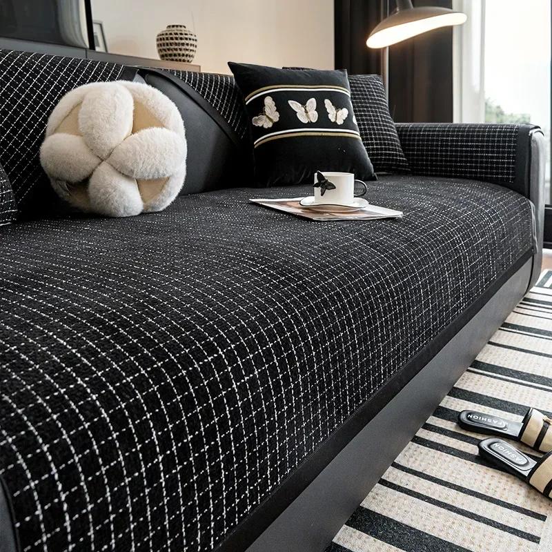1PC Solid Color Chenille Sofa Cover Universal Non-Slip Home Decor Couch Slipcover All Seasons Sofa Cushion Towel for Living Room
