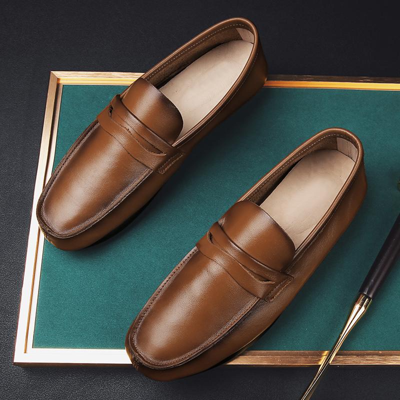 Genuine Leather Men Casual Shoes Outdoor Fashion Gentleman Luxury Mens Loafers Moccasins Breathable Slip On Shoes Leisure Walk