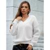 Women V Neck Pullover Long Sleeve Solid Color Knit Sweater