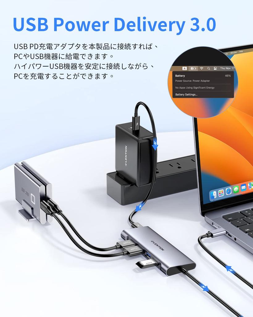 LENTION 1m USB C Hub with Type 4 USB 5Gbps 4K PD and 100W Compatible with MacBook iPad iPad Surface Pro and iPhone 17 Ultra-Long 6-in-1 C, 3.0 Ports,