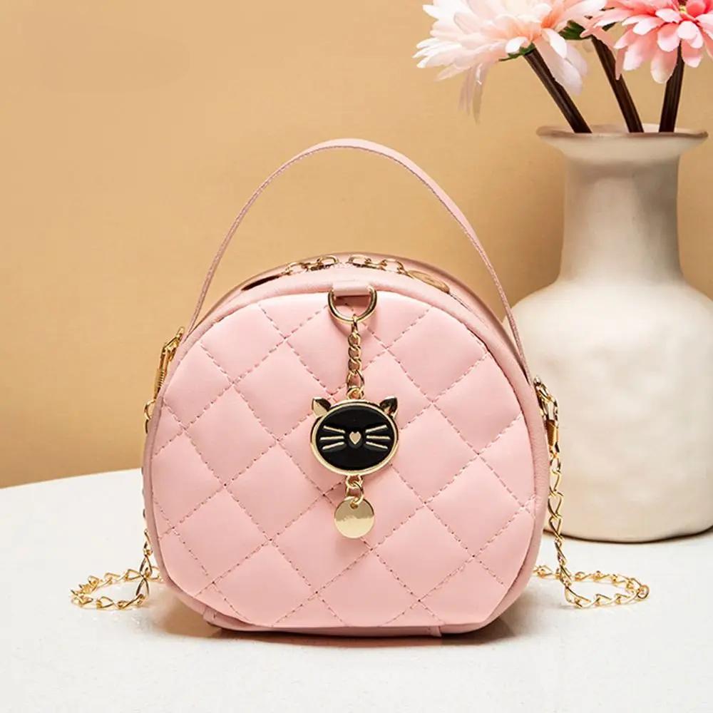 Cute Cat Simple Messenger Bag for Women Round Bags Crossbody Chain Shoulder Bags Ladies